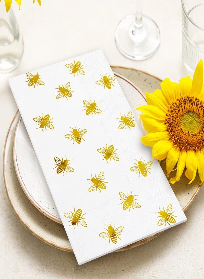 Whaline 100Pcs Bee Guest Napkins Gold Foil Bumble Bee Disposable Napkins Spring Summer Dinner Hand Napkin Towel for Wedding Birthday Party Supplies - Image 5